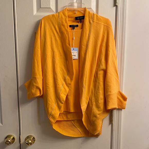 St. John Bright Yellow Open-Front Draped Cardigan